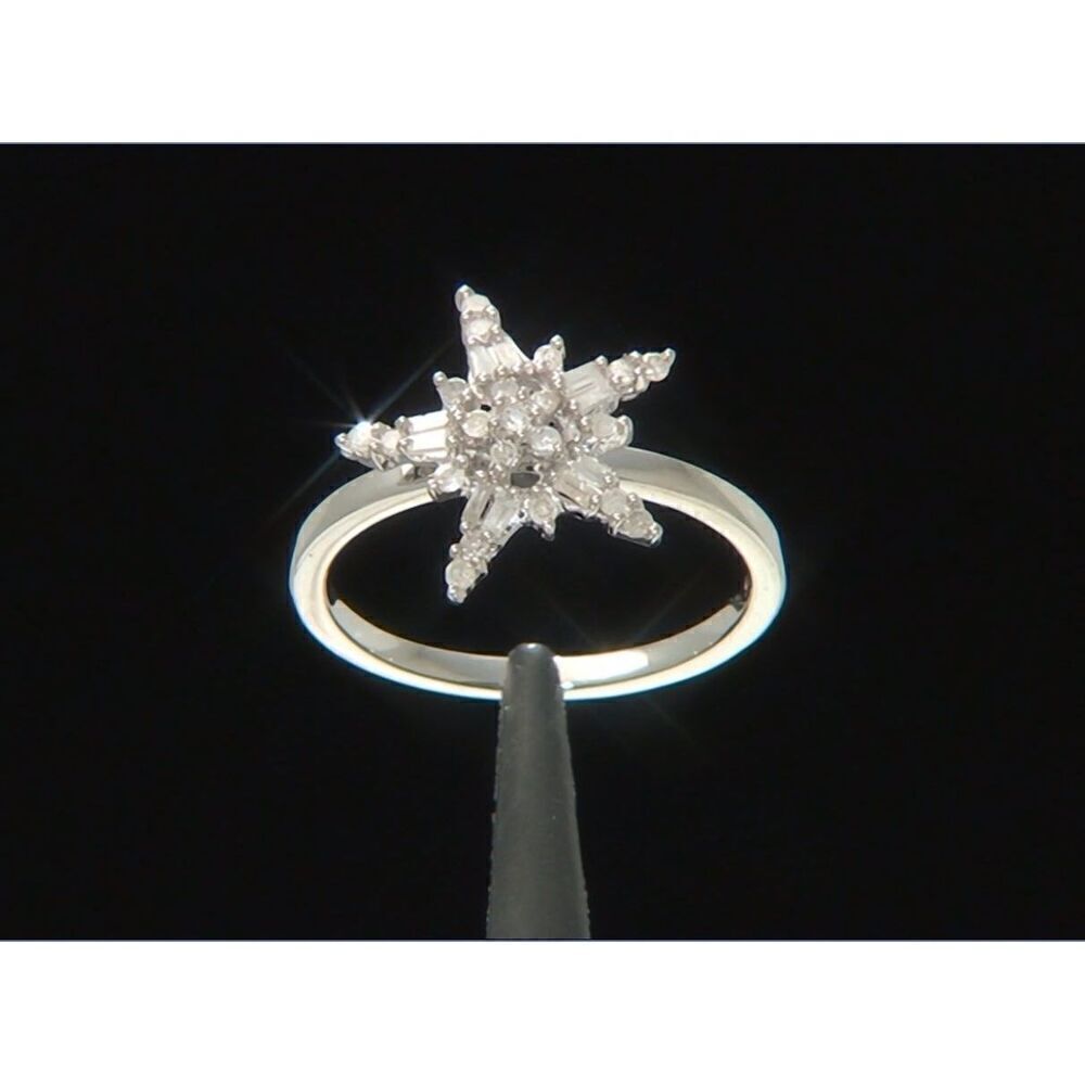 1/4 Ct. Round & Baguette Star Design Genuine Diamond Cluster Ring Sz 7
